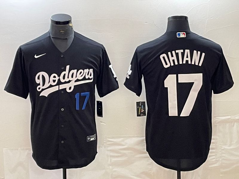 Men Los Angeles Dodgers 17 Ohtani Black Nike Game MLB Jersey style 5